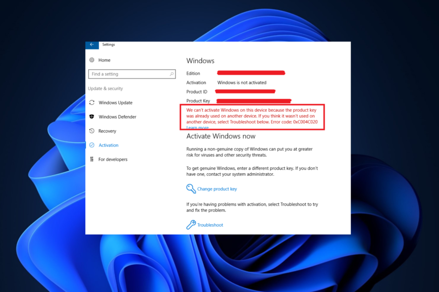 Исправить ошибку 0xC004C020 — активация Windows