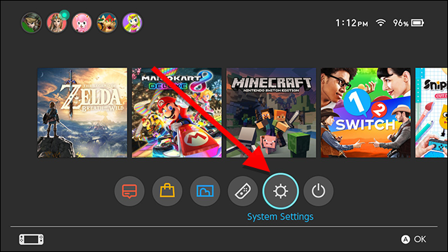 Кнопка System Settings на домашнем экране Switch