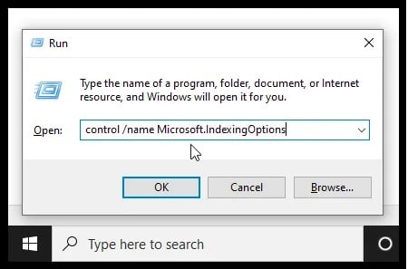 Indexierungsoptionen in der Systemsteuerung