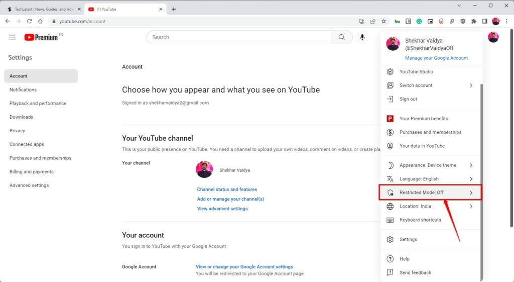 Отключение ограниченного режима в приложении YouTube