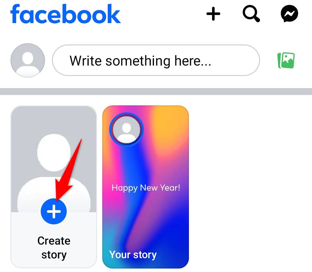 Кнопка 'Create Story' выделена в мобильном приложении Facebook.