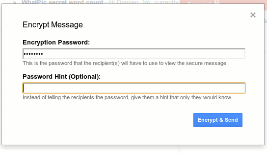 Диалог ввода пароля для шифрования сообщения перед отправкой