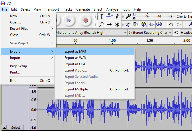 Экспорт MP3 из Audacity