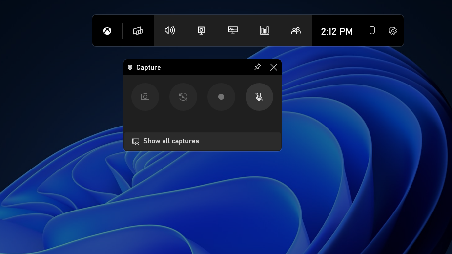 Игровая панель Windows с кнопками захвата