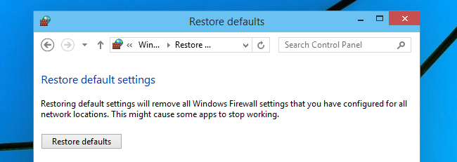 Подтверждение восстановления правил в брандмауэре Windows