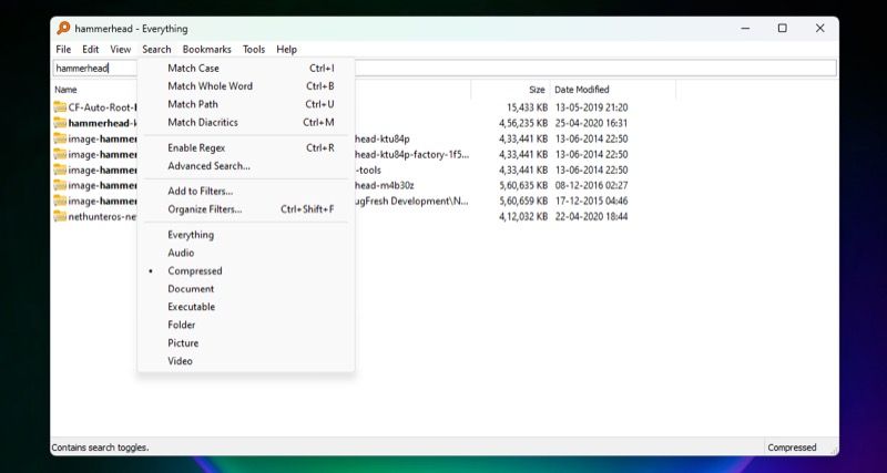 Опция «Match Case» в Everything