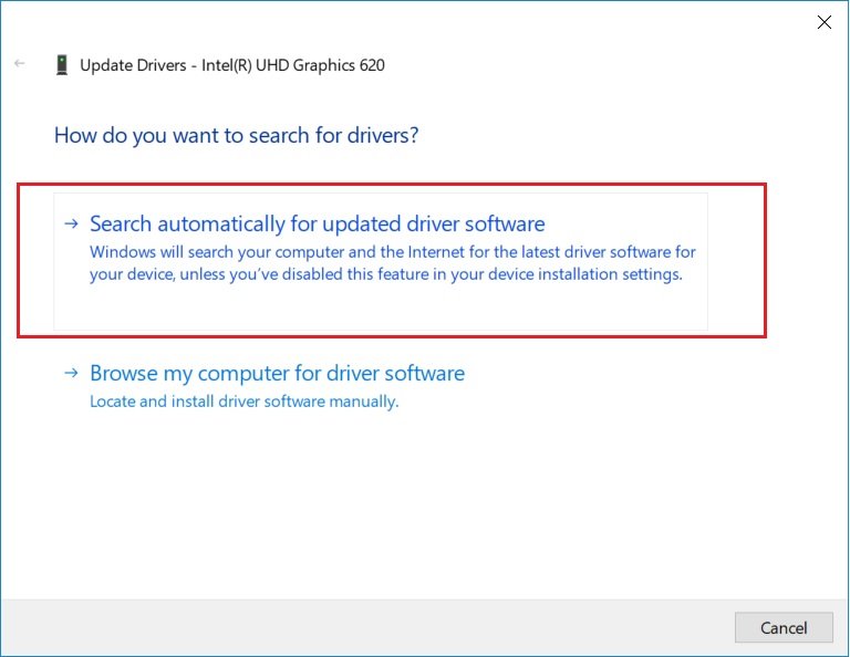 更新ウィザードの検索オプション