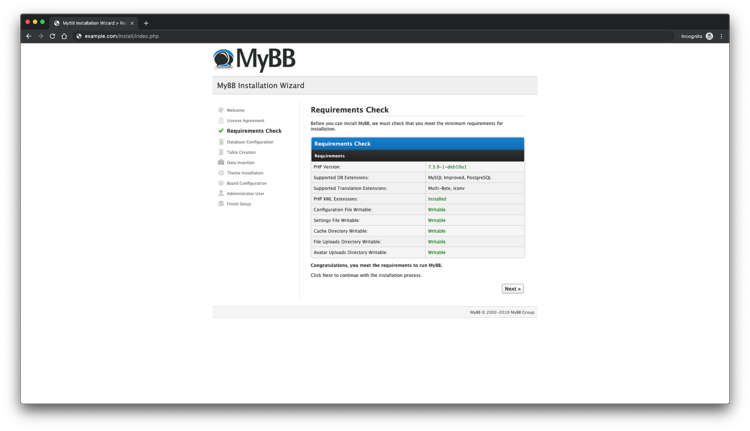 Проверка системных требований MyBB