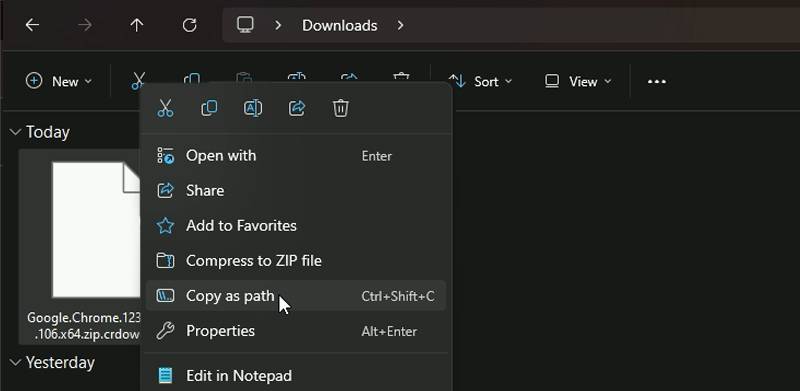 Копирование пути файла в Windows