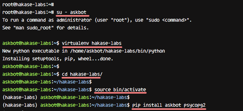Активация виртуального окружения hakase-labs