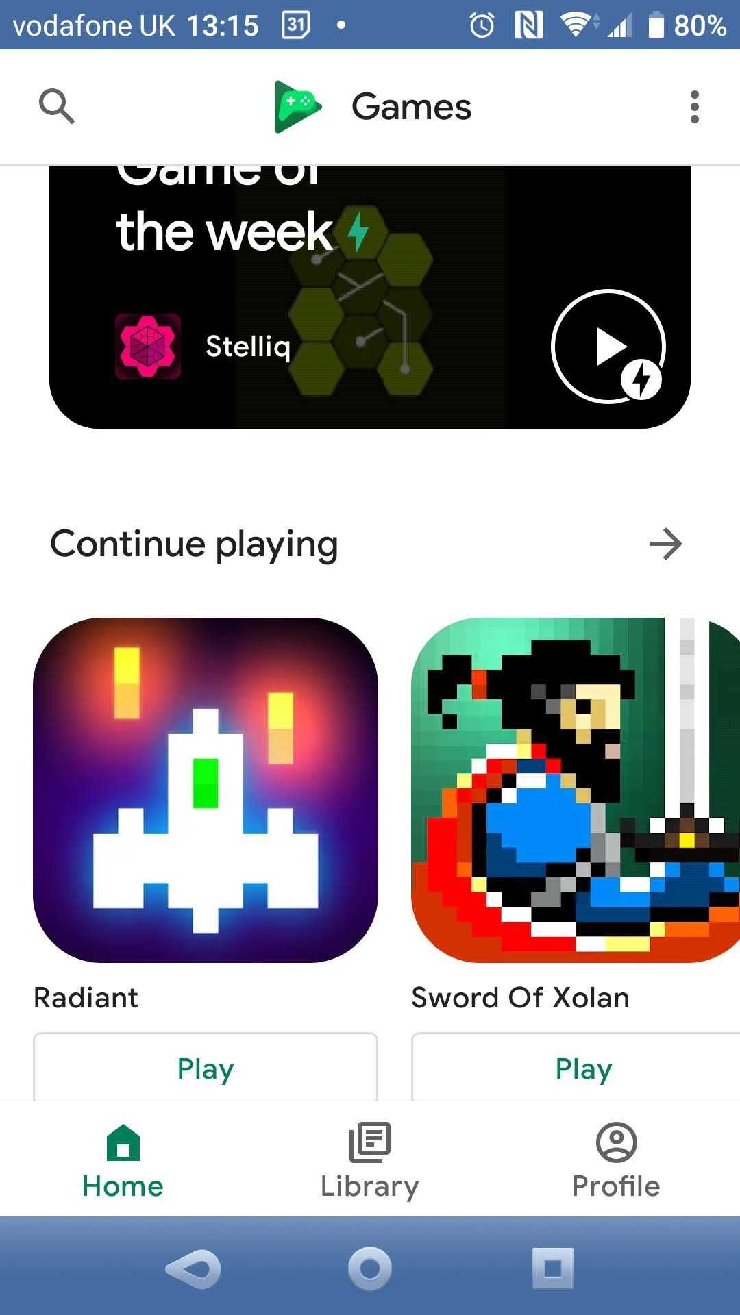 Выбор игры в Google Play Games