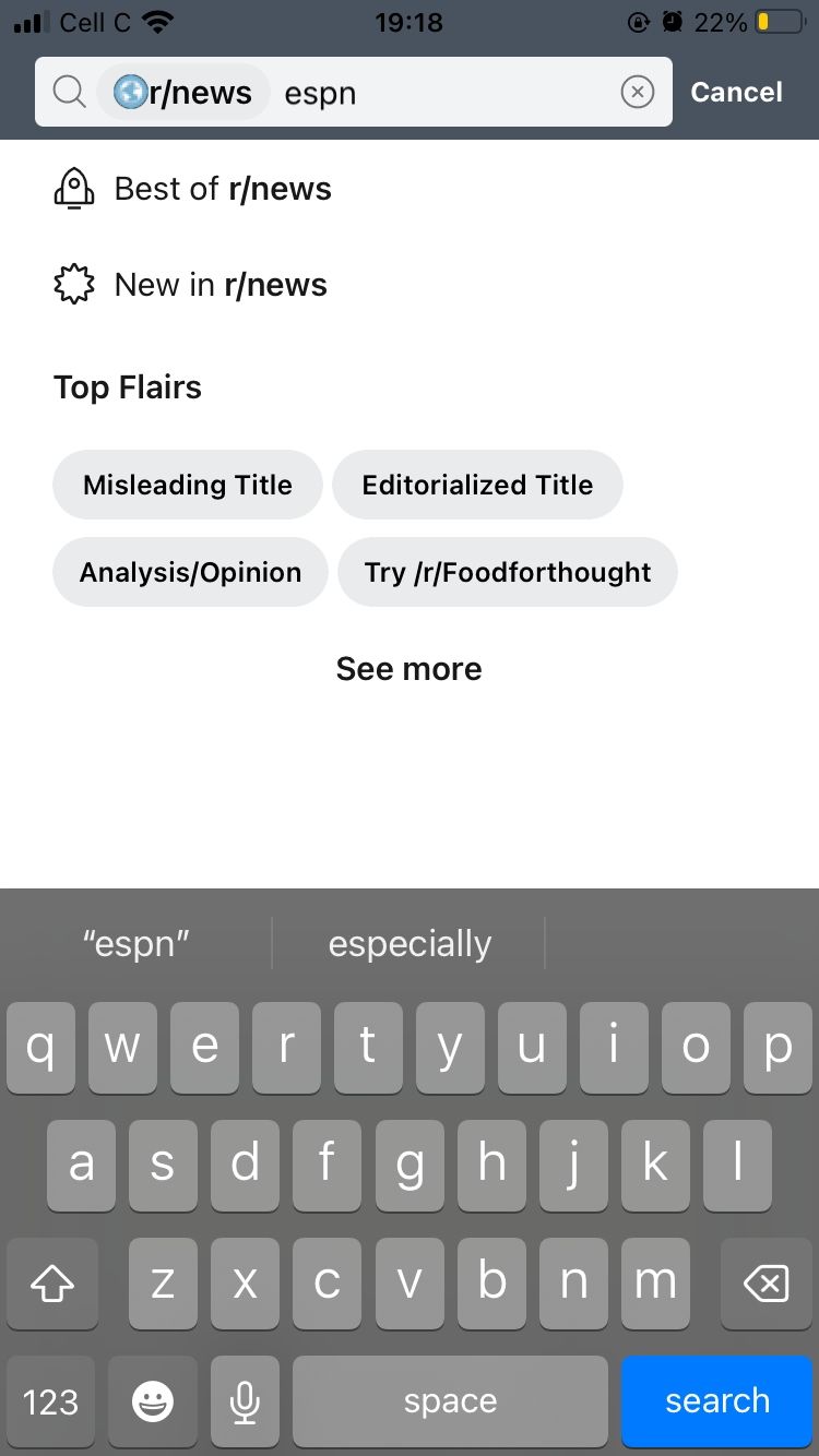 поиск постов ESPN в сообществе news на Reddit