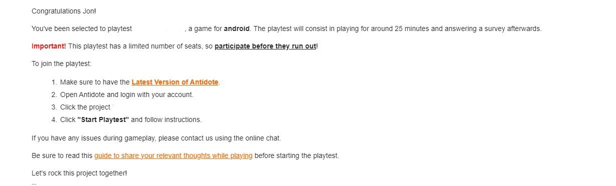 Приглашение на плейтест в письме