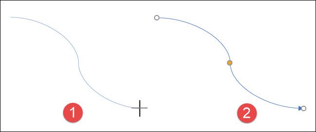 Изменение кривизны стрелки за счёт жёлтого маркера
