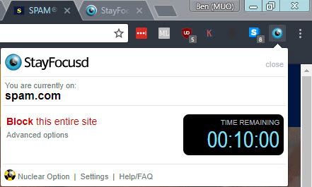 Изображение: настройки StayFocusd с параметрами времени и списками сайтов