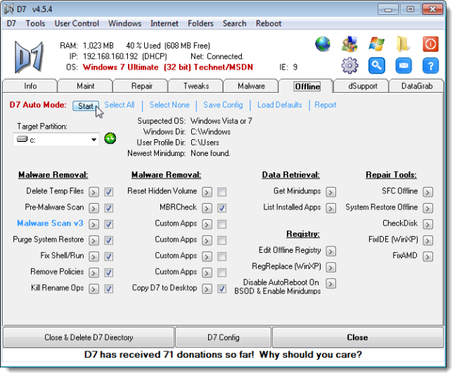 Вкладка offline