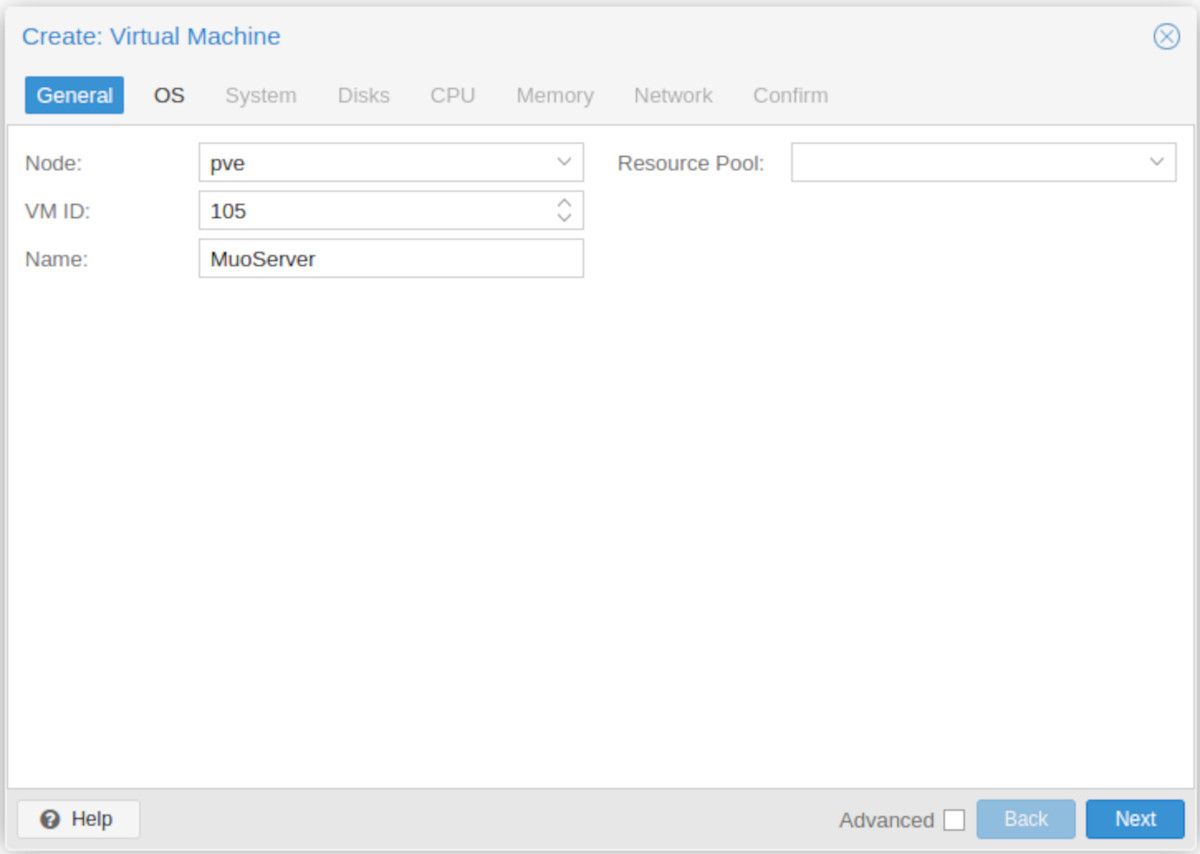 Общая конфигурация VM в Proxmox (имя, ID)