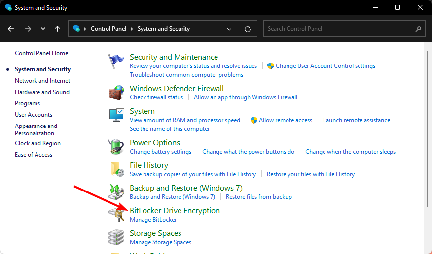 Окно раздела «Система и безопасность» с пунктом BitLocker