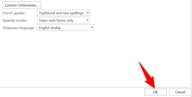 Кнопка OK в окне Параметры Excel