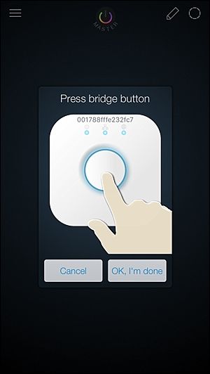 Подключение к Hue Bridge — подтверждение в приложении