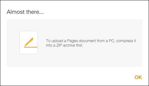 Перетаскивание файла .zip в Pages iCloud