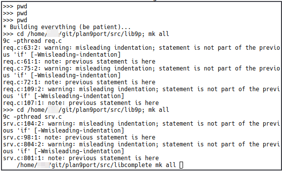 Компиляция plan9port в терминале
