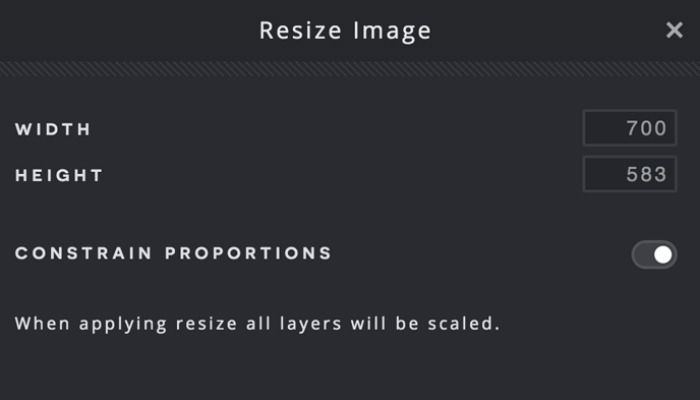 Окно изменения размера в Pixlr с опцией сохранения пропорций