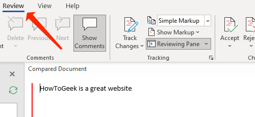 Вкладка Рецензирование для отображения правок