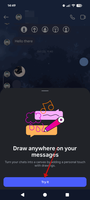 Подсказка о новой функции «Рисовать» в DM Instagram на Android