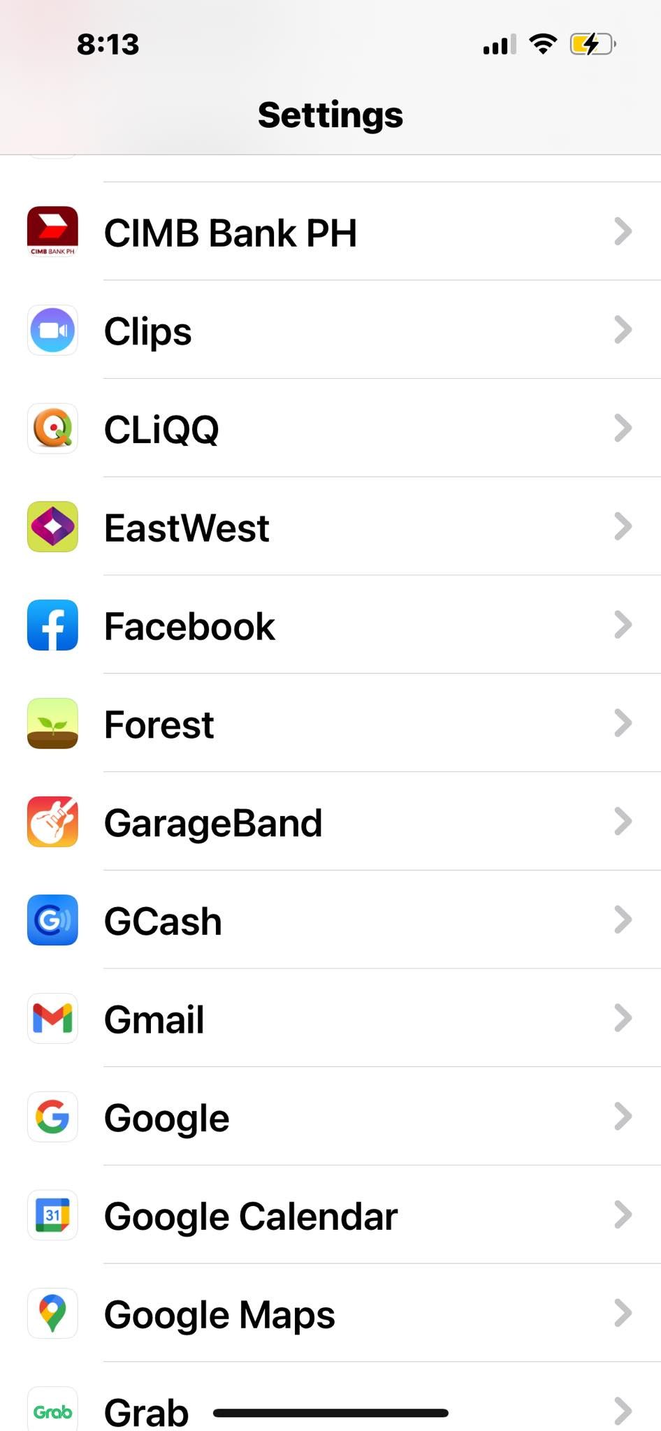 Страница настроек загруженных приложений iOS