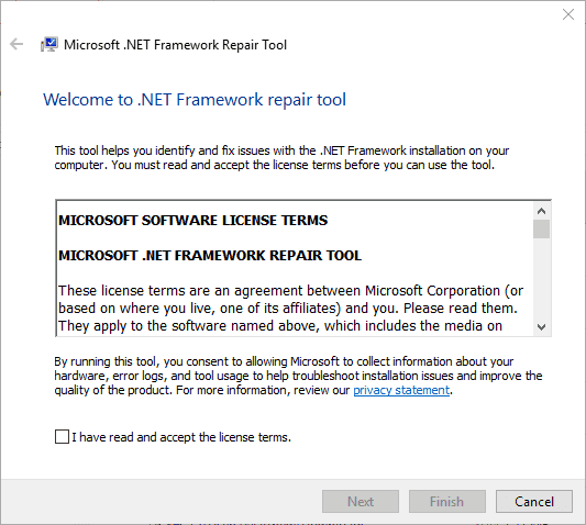 Окно утилиты Microsoft .NET Framework Repair Tool