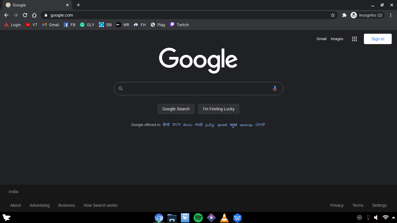 ChromeでのGoogleダークテーマ表示の例