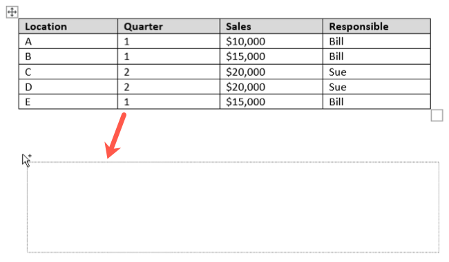 Пунктирный контур при перетаскивании таблицы