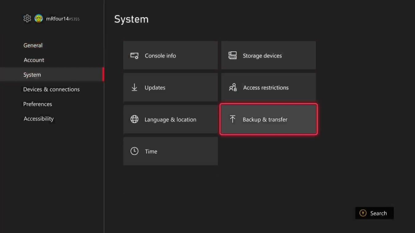 Скриншот настроек Система с Резервное копирование и передача выделенным
