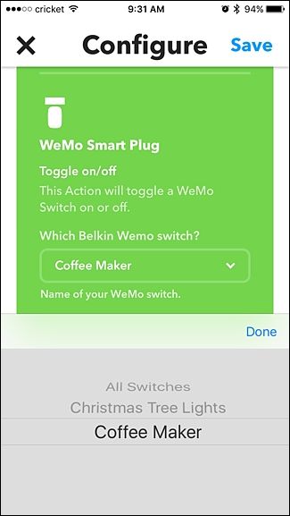Сохранение настроек виджета IFTTT на iPhone