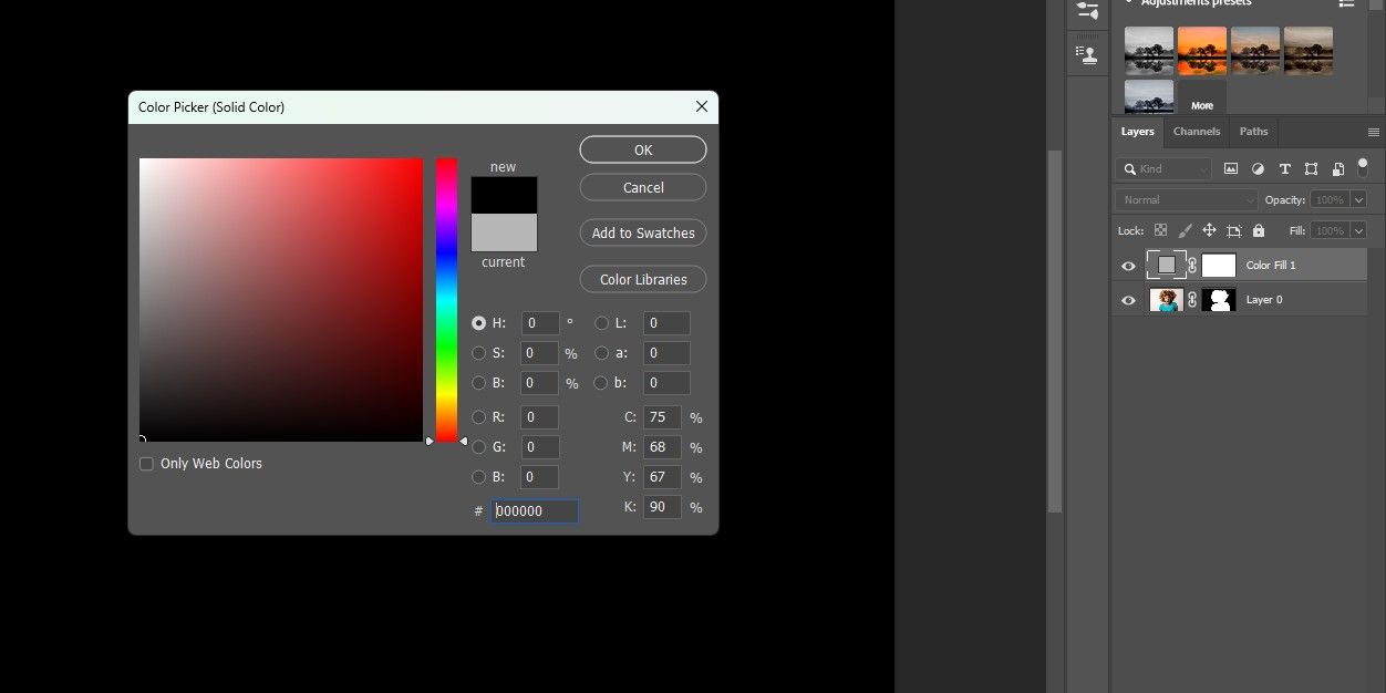 3. Выберите чёрный в Палитре цветов
