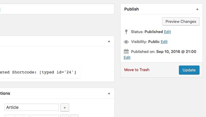 Публикация или обновление элемента Typed Js