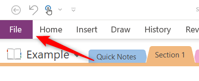 Вкладка Файл в Microsoft OneNote