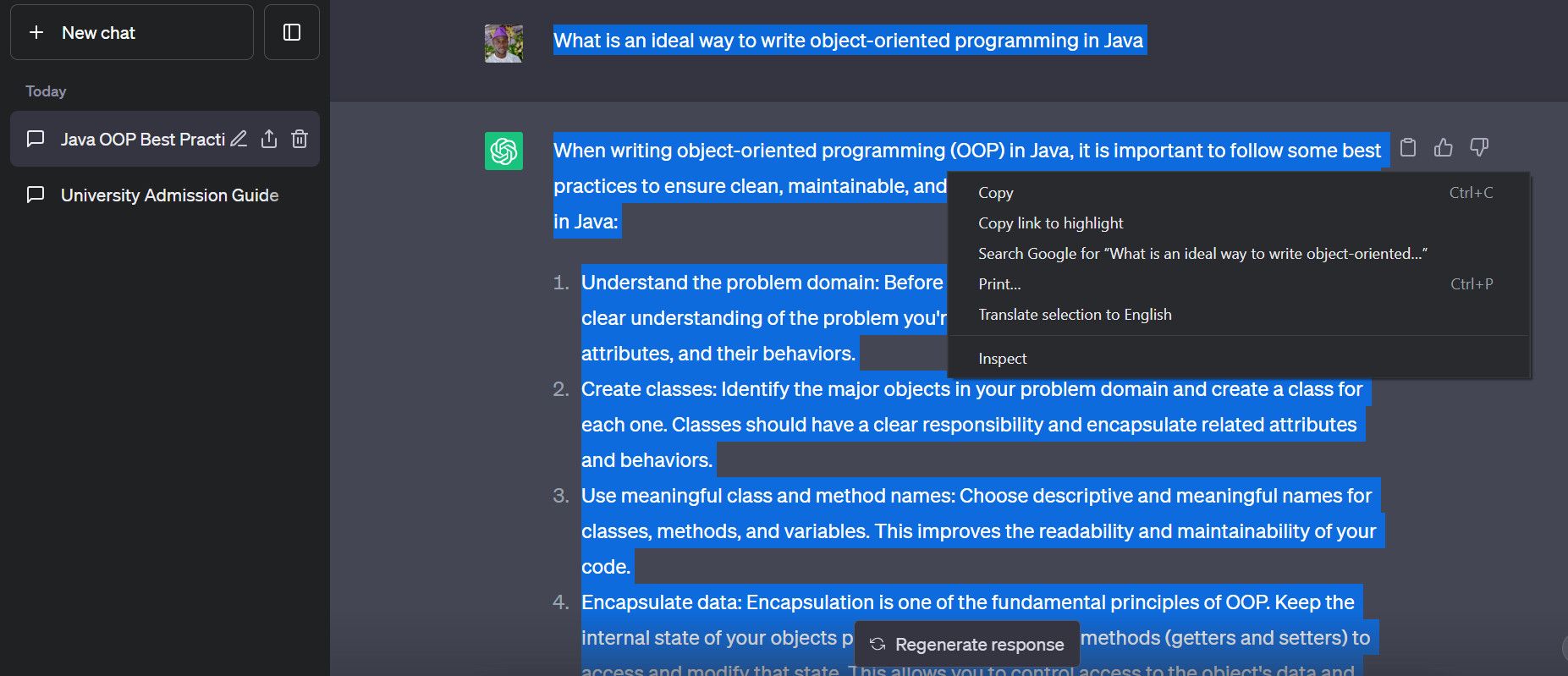 Выделение истории разговоров в ChatGPT