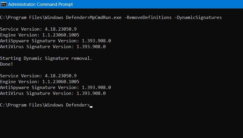 Удаление динамических сигнатур через RemoveDefinitions