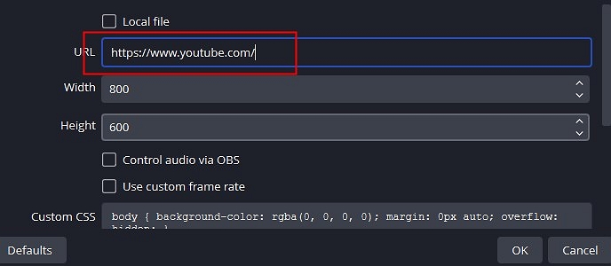 Вставка URL страницы Chrome в источник Browser OBS