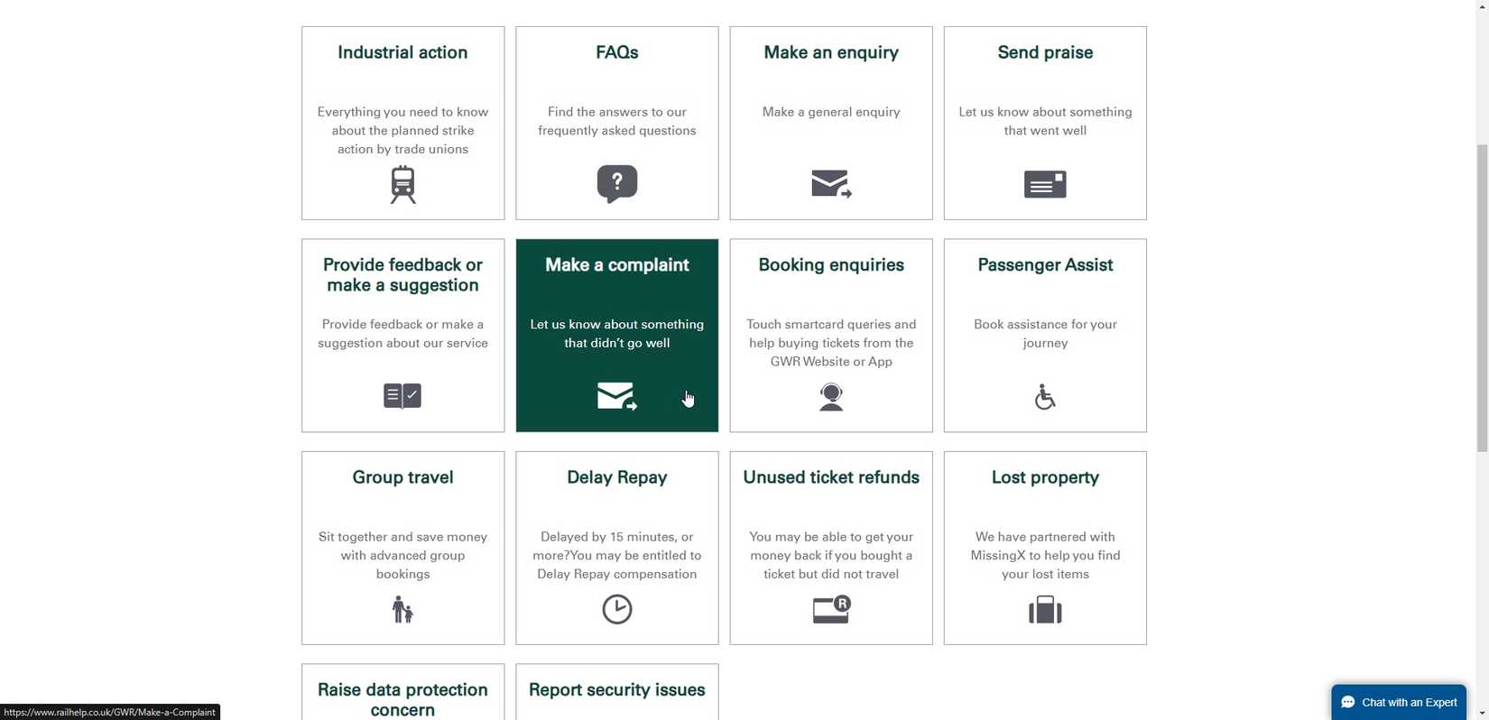 Пример страницы «оставить отзыв / обратиться в поддержку»