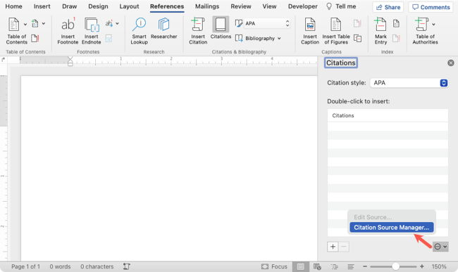Менеджер источников цитат в боковой панели Mac