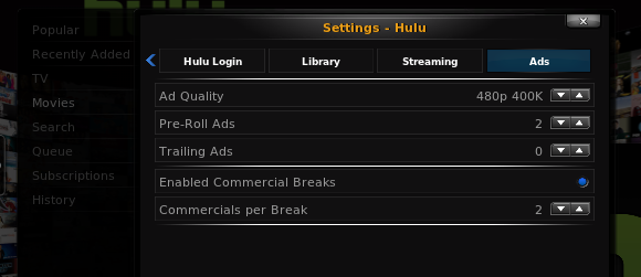 настройки Hulu в XBMC