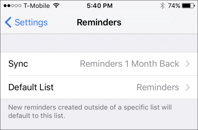 Настройки приложения «Напоминания» на iPhone