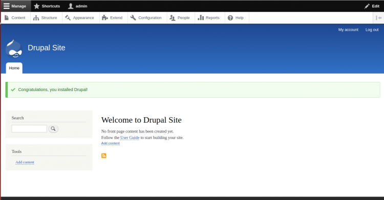 Установка Drupal завершена успешно