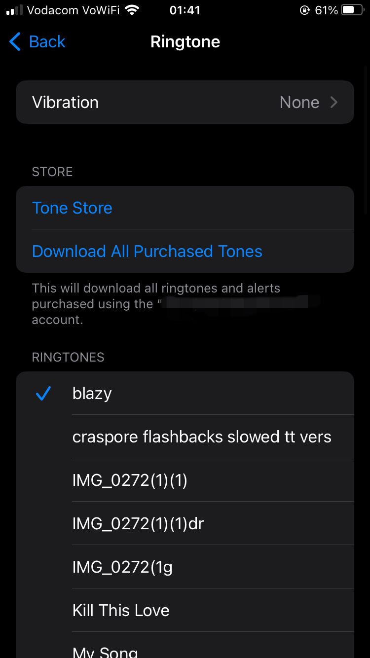 Выбор рингтона в настройках iPhone