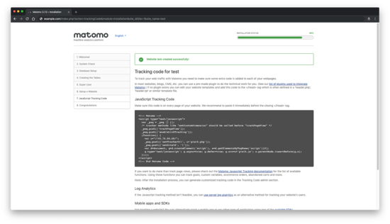 JavaScript код отслеживания Matomo