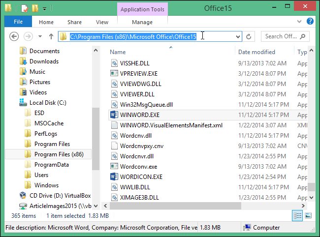 Копирование пути к исполняемому файлу Word в Проводнике