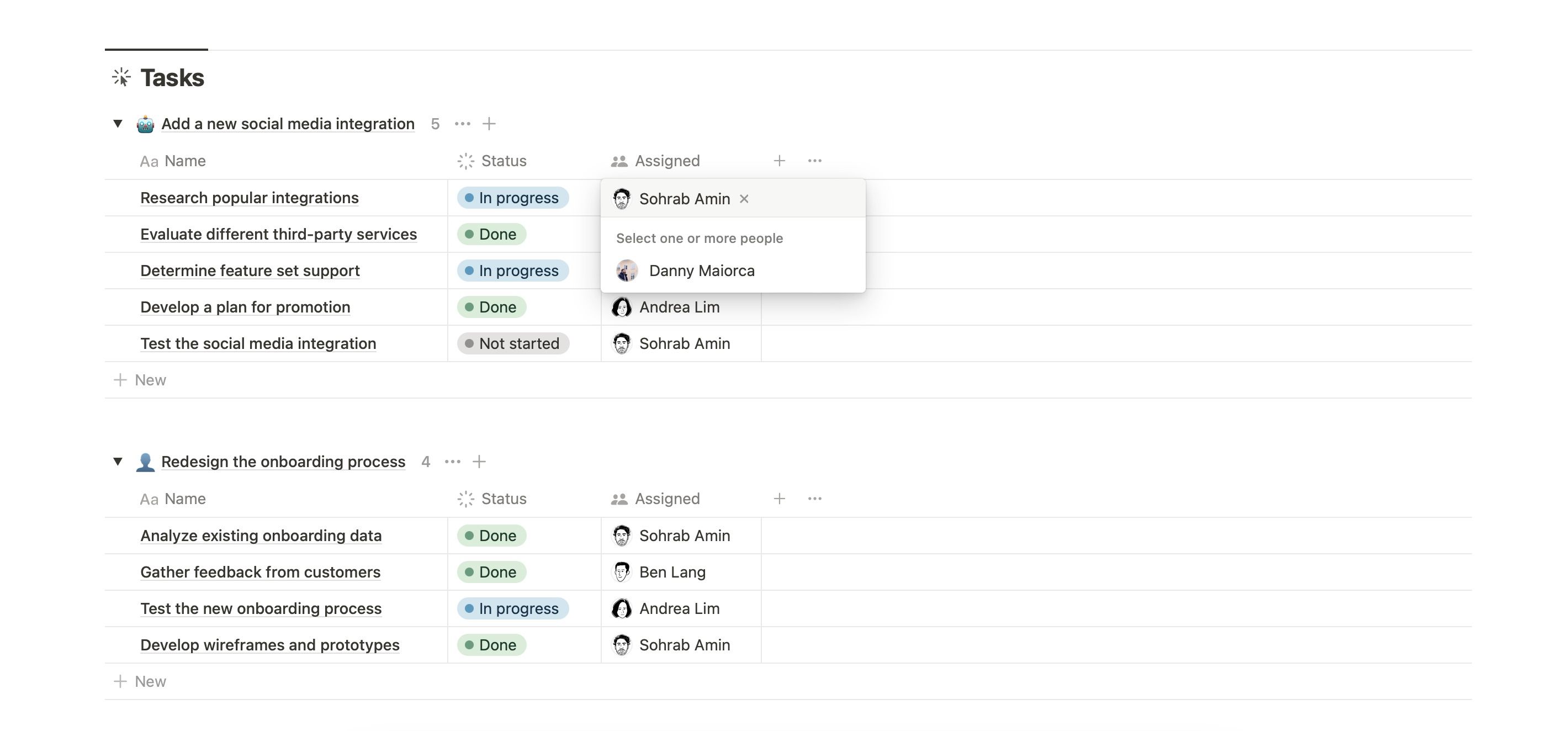 Делегирование задач в диаграмме Ганта Notion